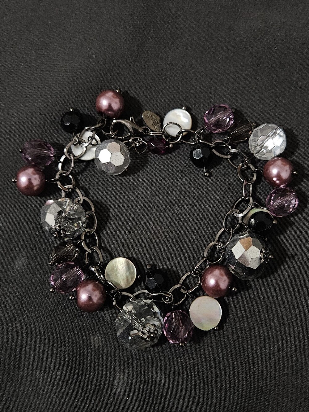 Lia Sophia Empress 7" Bracelet Black Silver & Purple Beading